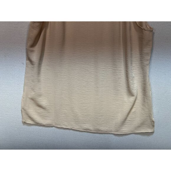 Doublju Women's V Neck Top Ruffled Short Sleeve Stretch Size L Beige Lightweight - Picture 13 of 13